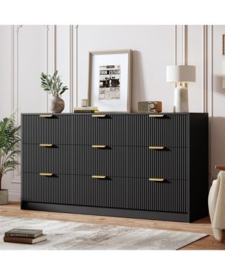 Fluted 9 Drawers Dresser for Bedroom, 59" Wide Modern Chest of Drawers with Metal Handles, For Living Room, Entryway, Hallway
