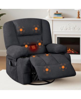 Oversized Recliner - Heat and Vibration Massage, 360degree(s) Swivel, Extra Wide Chenille with Cup Holders and Side Pocket for Living Room or Bedroom