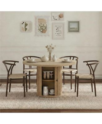 4-Piece Woven Dining Chair Set with 47.2 inch Round Storage Table
