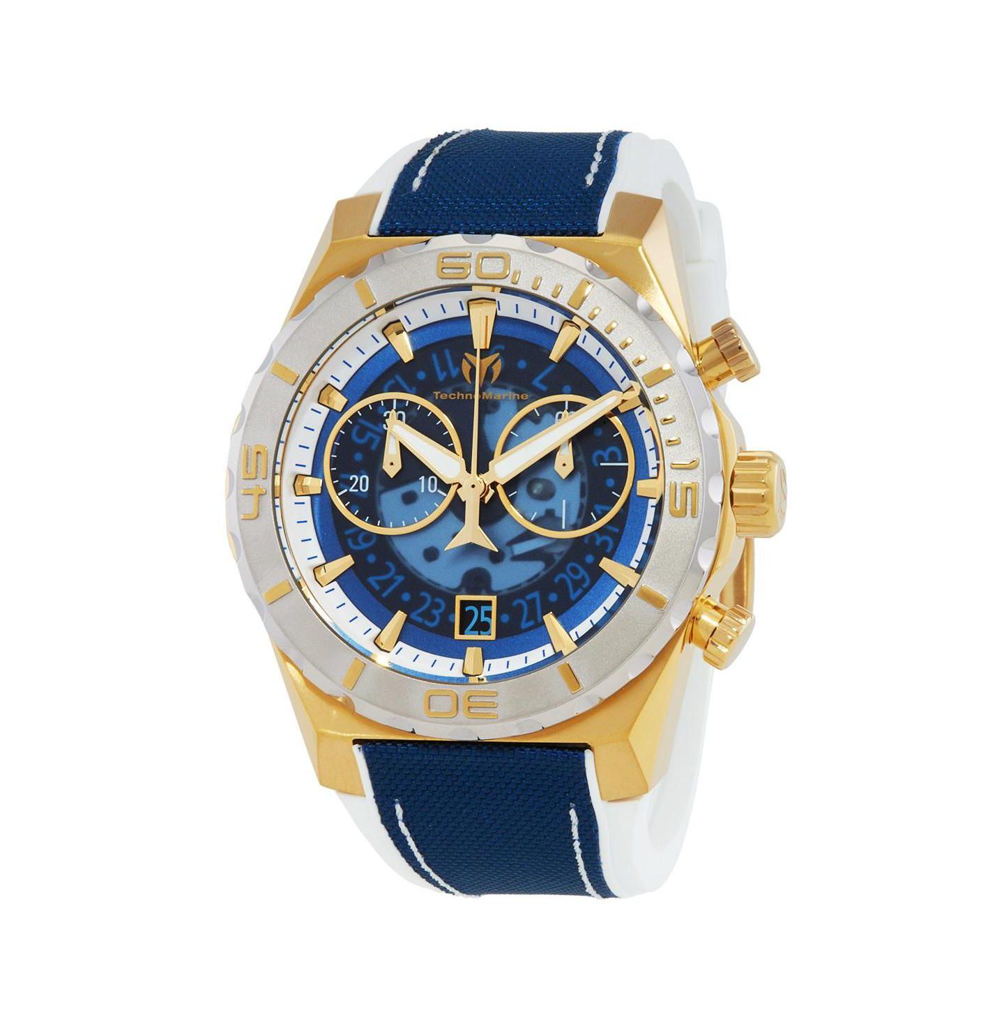 Мужские часы TechnoMarine Techomarine TM-519007 Reef Shark Quartz Chronograph, Transparent Dial Watch, цвет: Золотой — фото 1