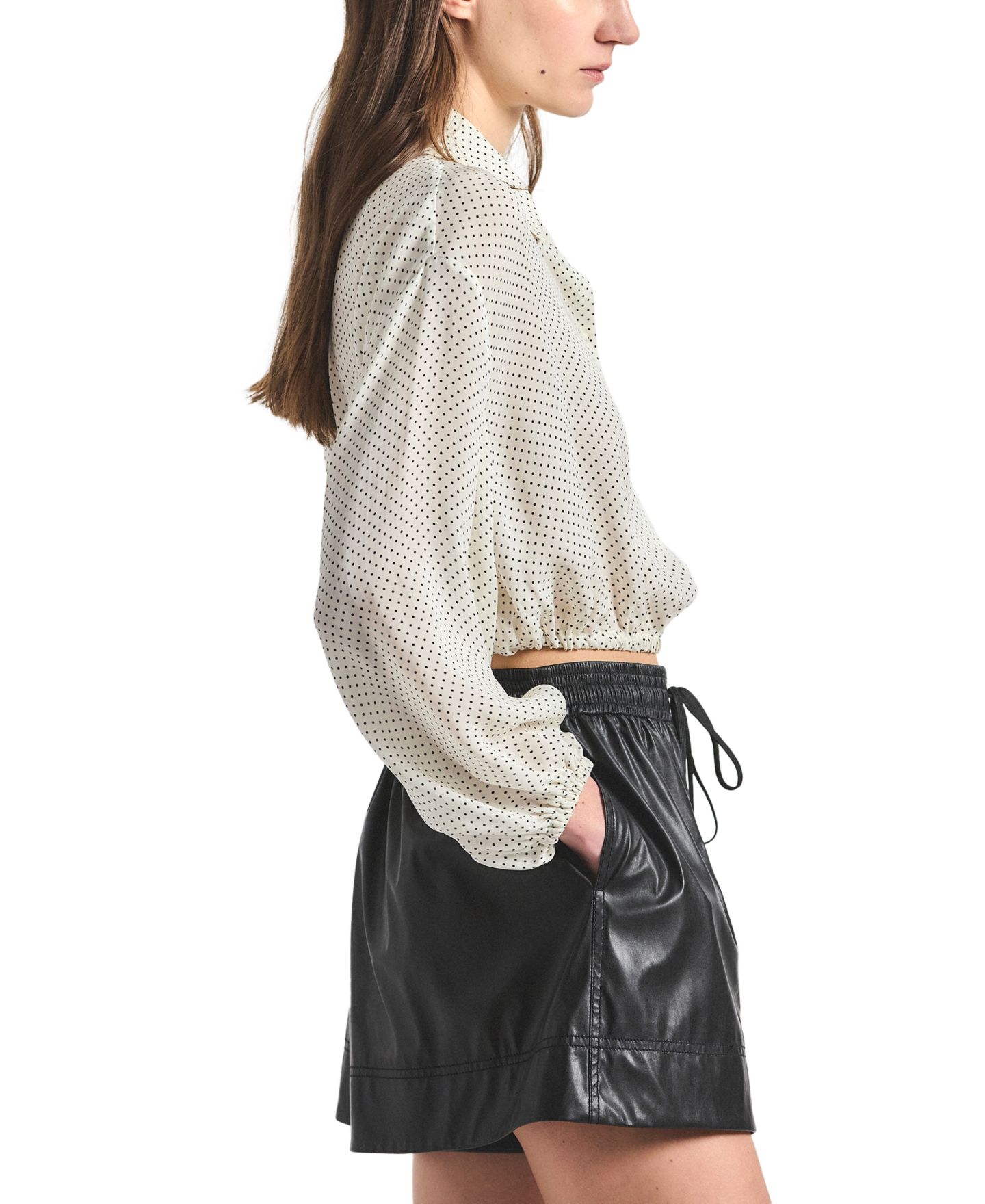Женская блузка Derek Lam 10 Crosby Emily Baby Dot Print Georgette Tie-Neck, цвет: Зефирный — фото 3
