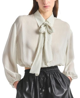 Women's Emily Baby Dot Print Georgette Tie-Neck Blouse