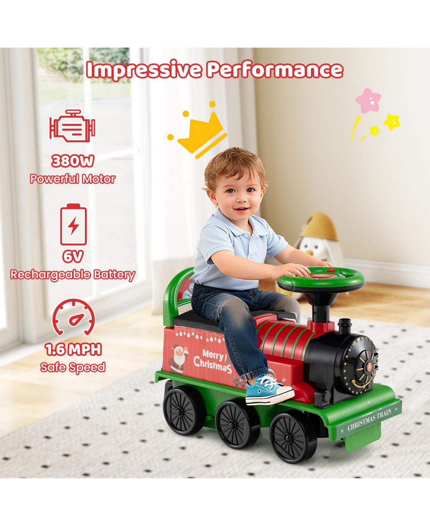 Детская игрушка Mecale 6V Ride on Train 2-Seater with Flashing LED Lights, Ages 18 Months+, цвет: Зелёный — фото 9