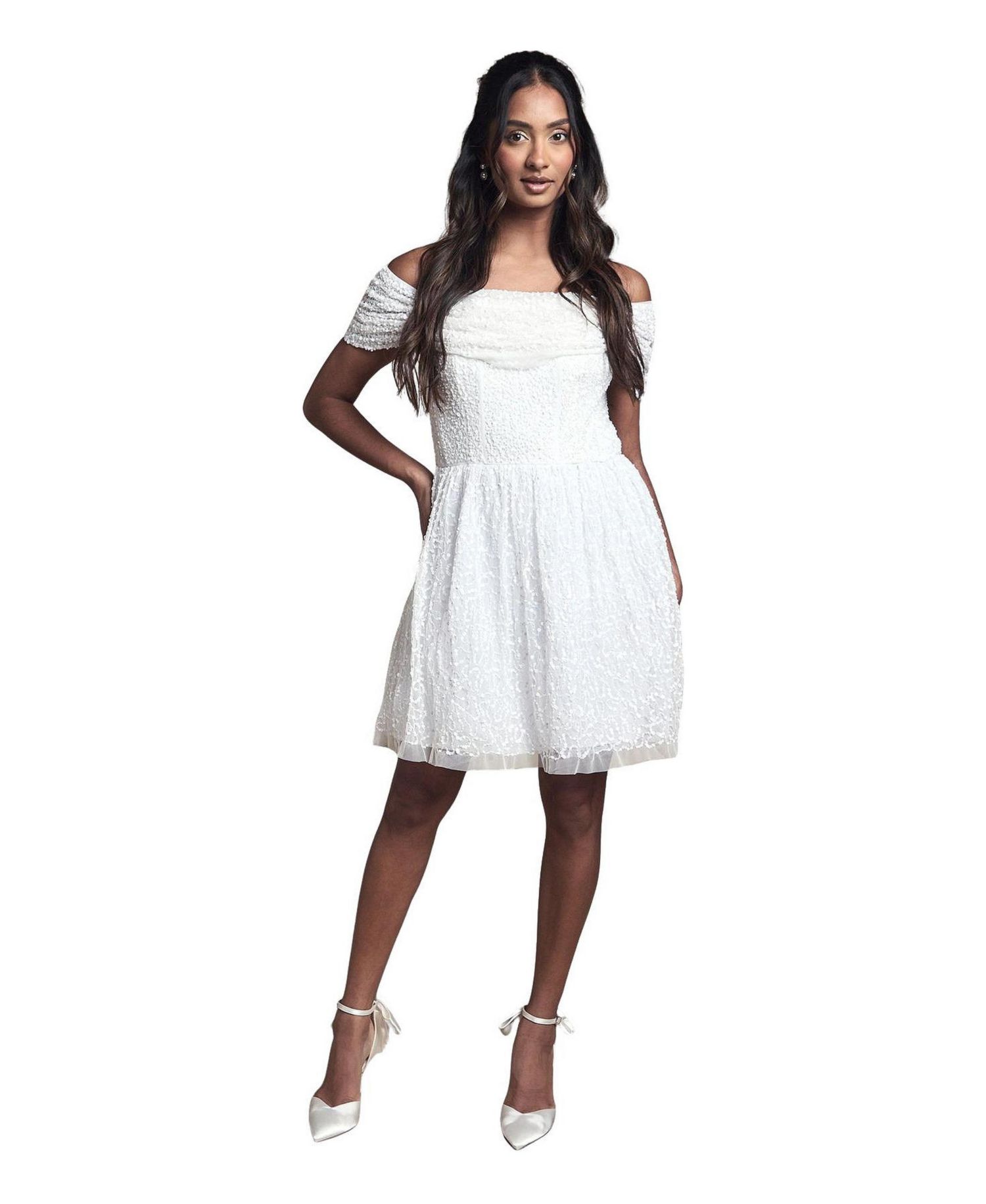Women's Bardot Embellished Bridal Mini Dress