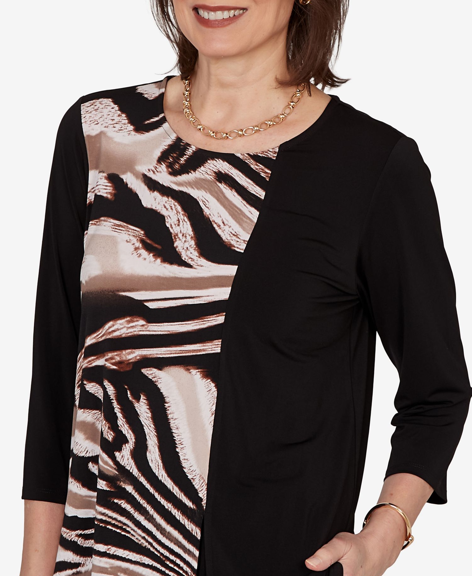 Petite Vertical Spliced Animal Printed Top