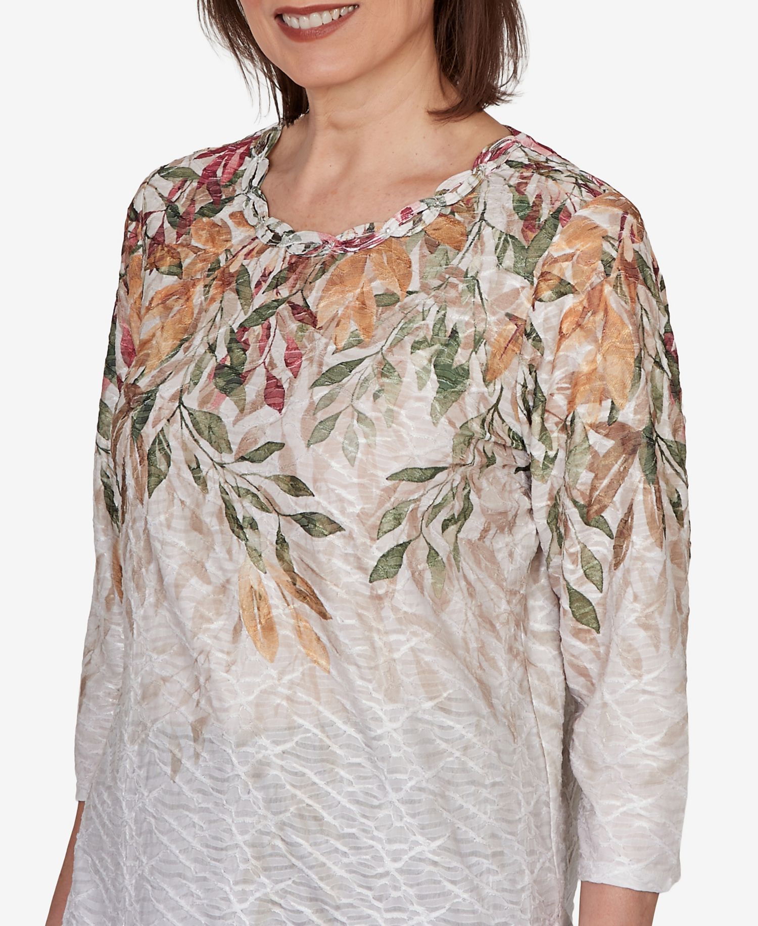 Petite Autumn Leaves Braided Neck Top