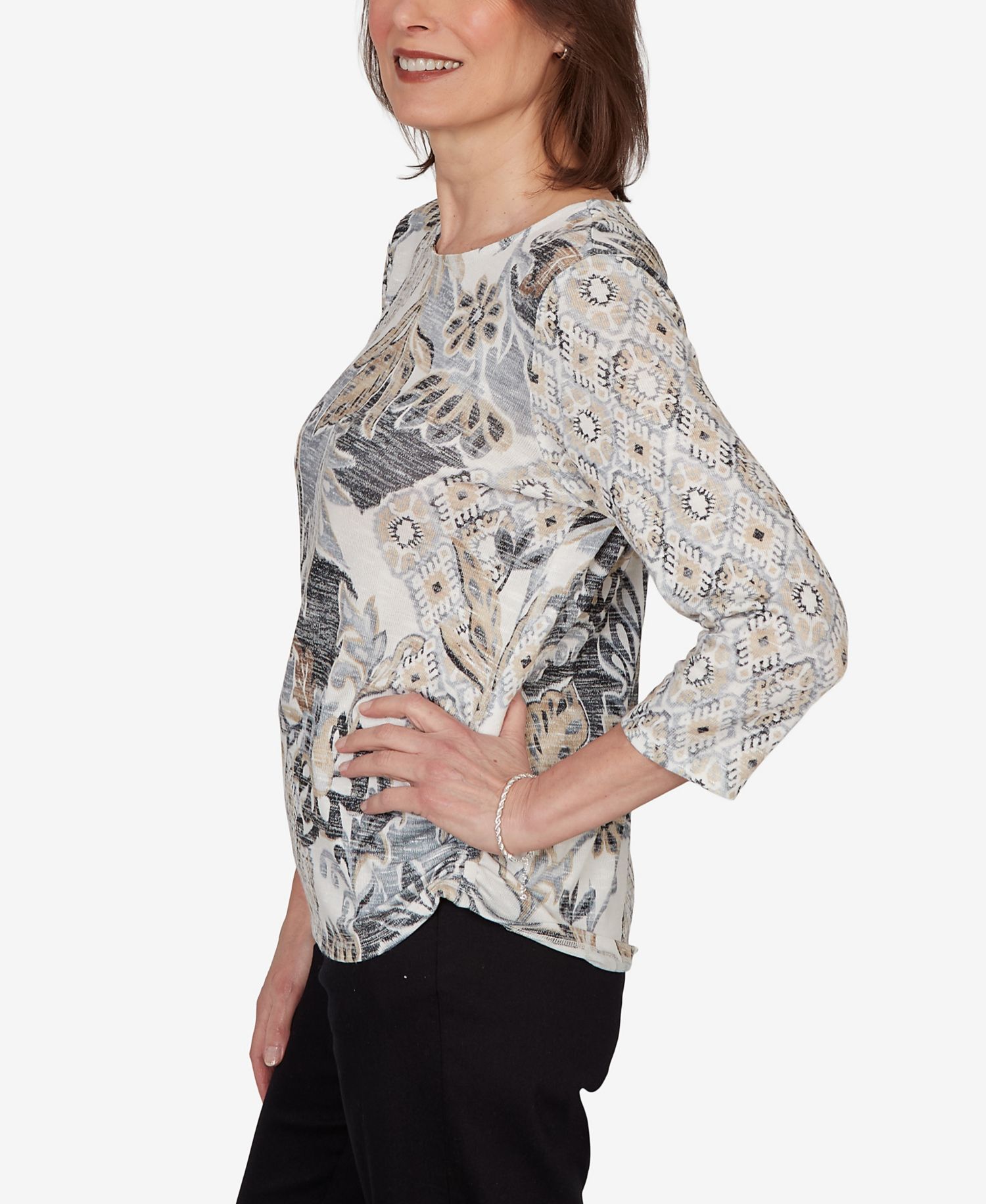 Petite Geo Leaf Knit Top