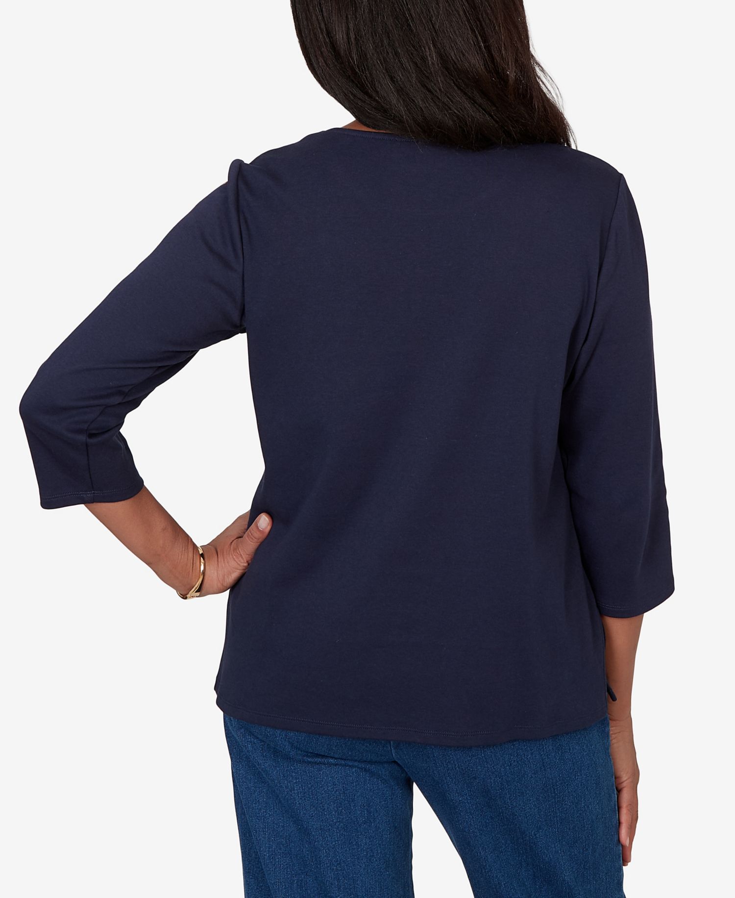 Petite Autumn Embroidered Navy Knit Top