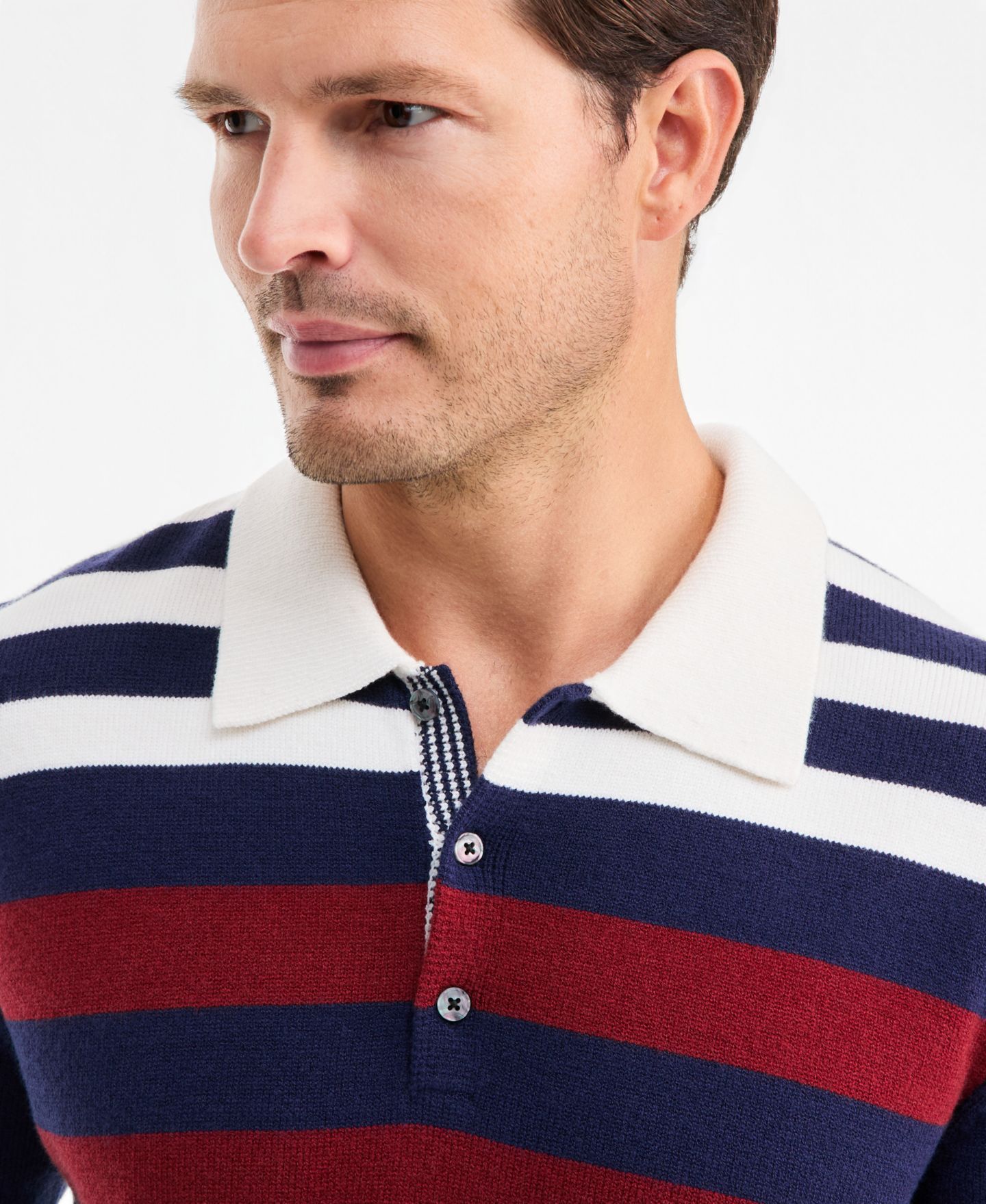 Мужской свитер Club Room Long-Sleeve Striped Polo Sweater, цвет: Тёмно-синий — фото 4