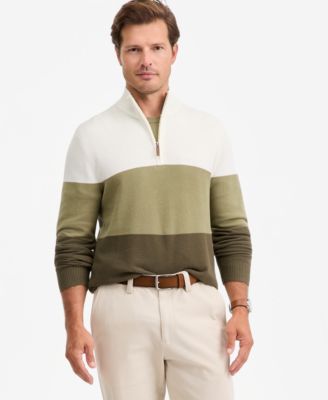 Men's Blocked Cotton Quarter-Zip Sweater, Macy's Exclusive