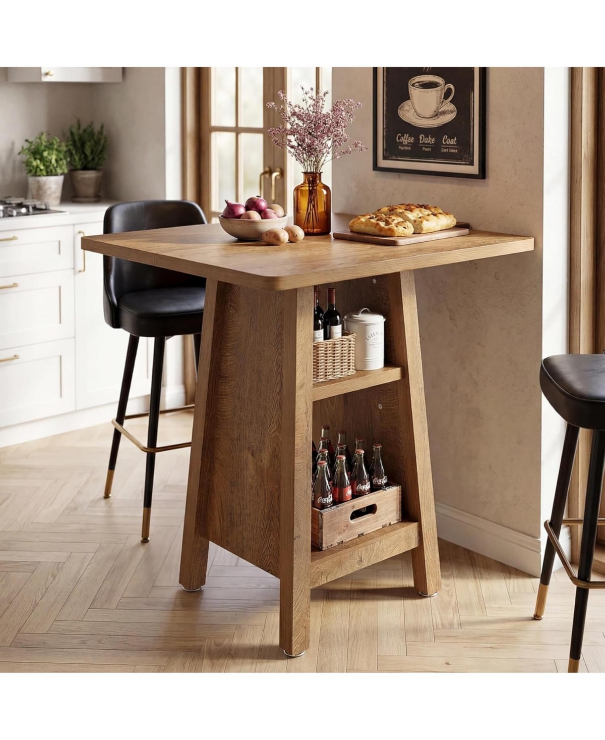 Tribesigns Square Bar Table with Storage, 35.4" H High Top Pub Table with 2 Open Shelves, Farmhouse Bistro Bar Furniture