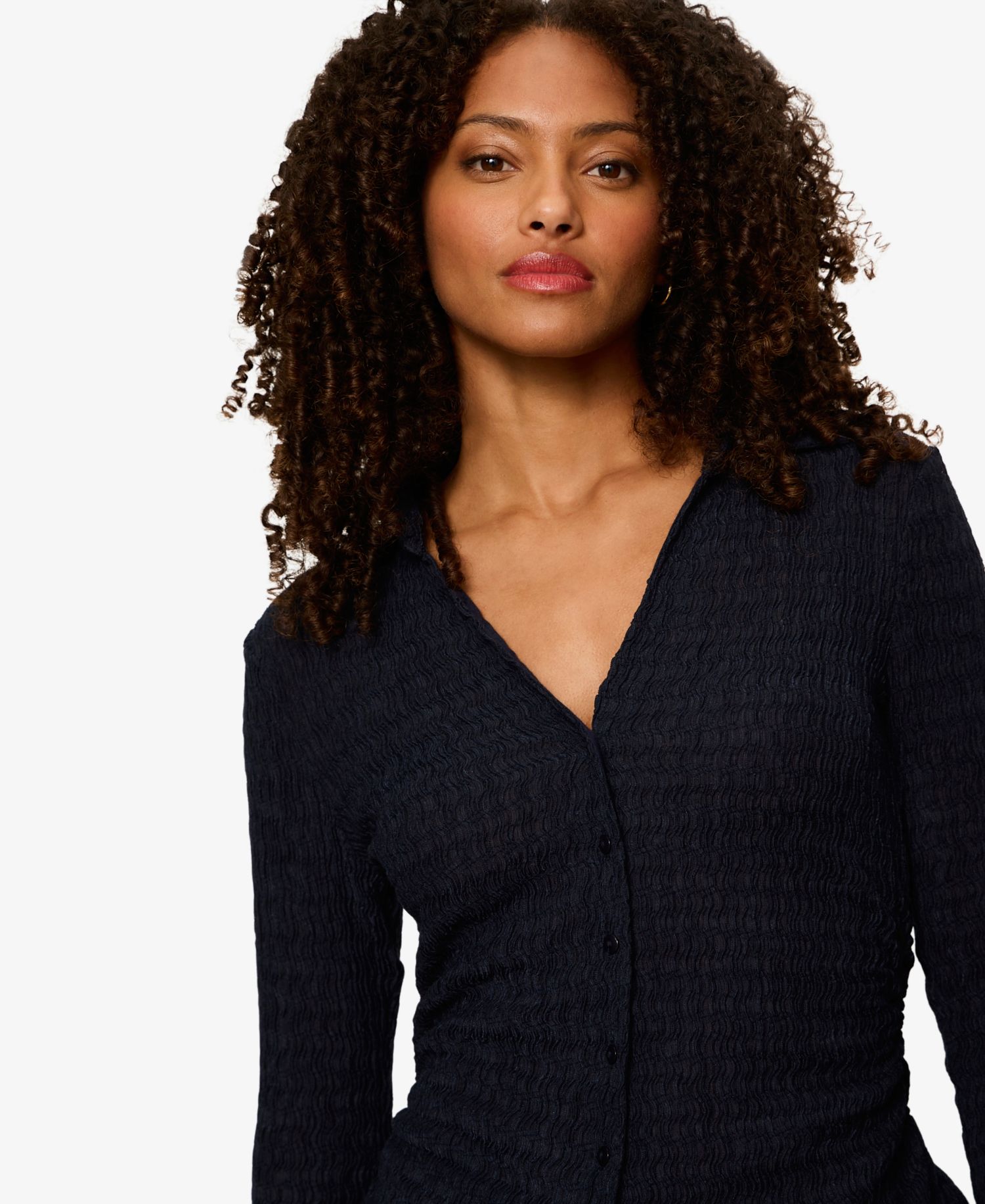 Petite Juno Textured Long-Sleeve Spread Collar Shirt