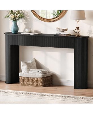 Fluted Console Table, Oval-Top Entryway Sofa Table with Ribbed Legs, Modern Accent Table for Living Room and Hallway