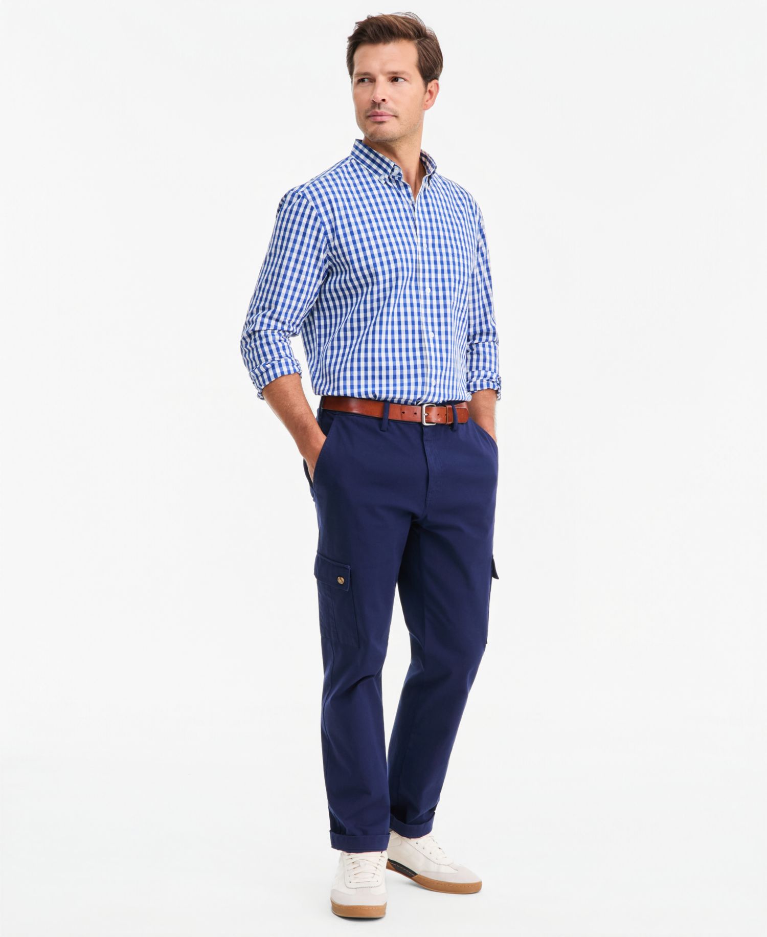 Men's Long-Sleeve Gingham Cotton Poplin Shirt
