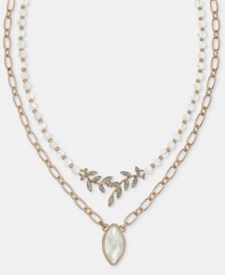Stone & Bead Layered Pendant Necklace, 16" + 3" extender 