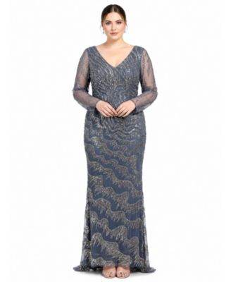 Women's Long Sleeve V-Neck Sheath Gown