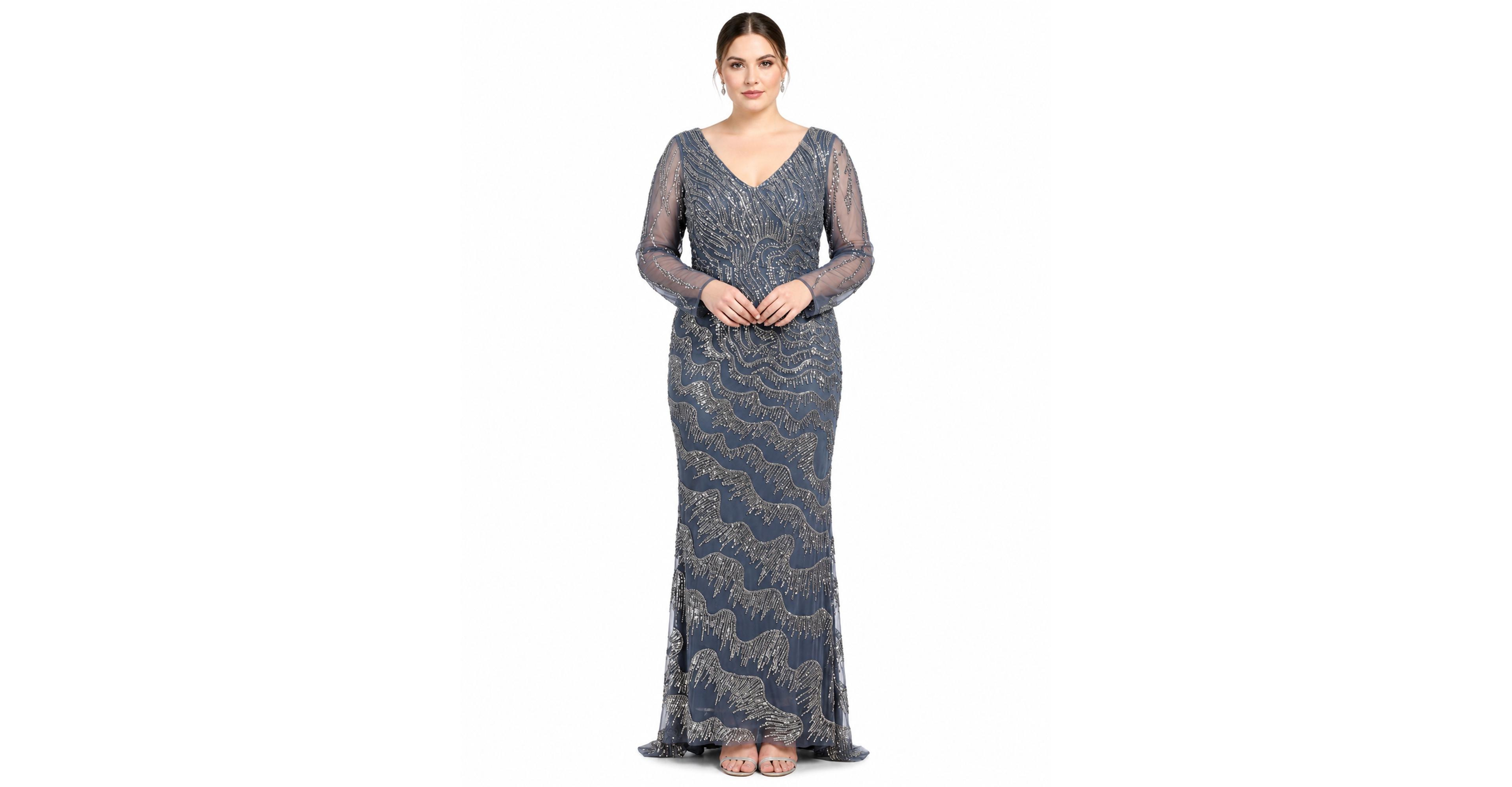 Lara Women's Long Sleeve V-Neck Sheath Gown