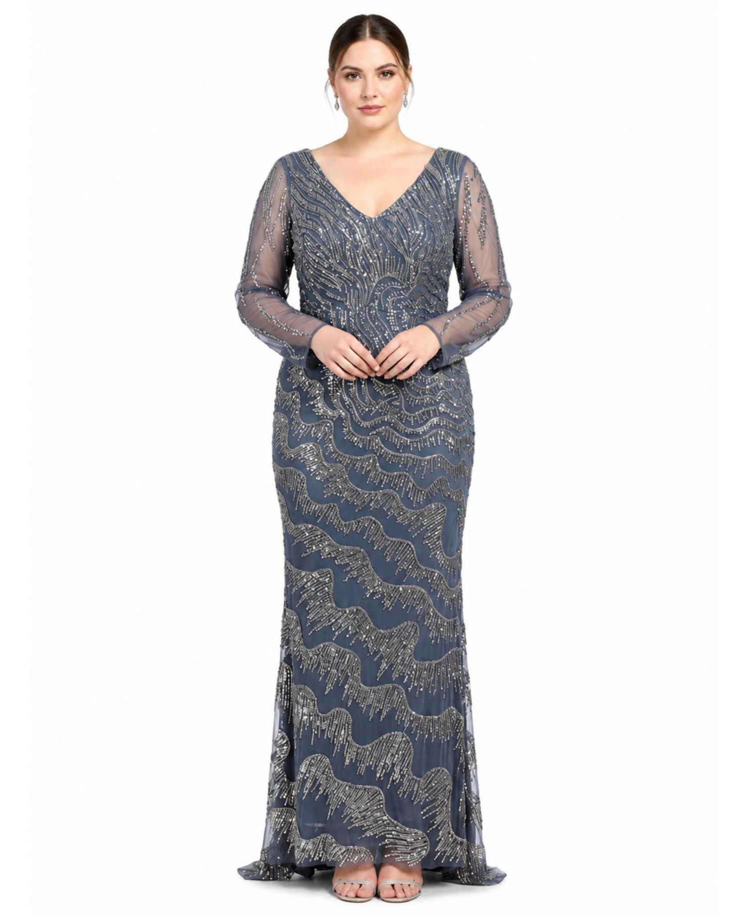 Women's Long Sleeve V-Neck Sheath Gown