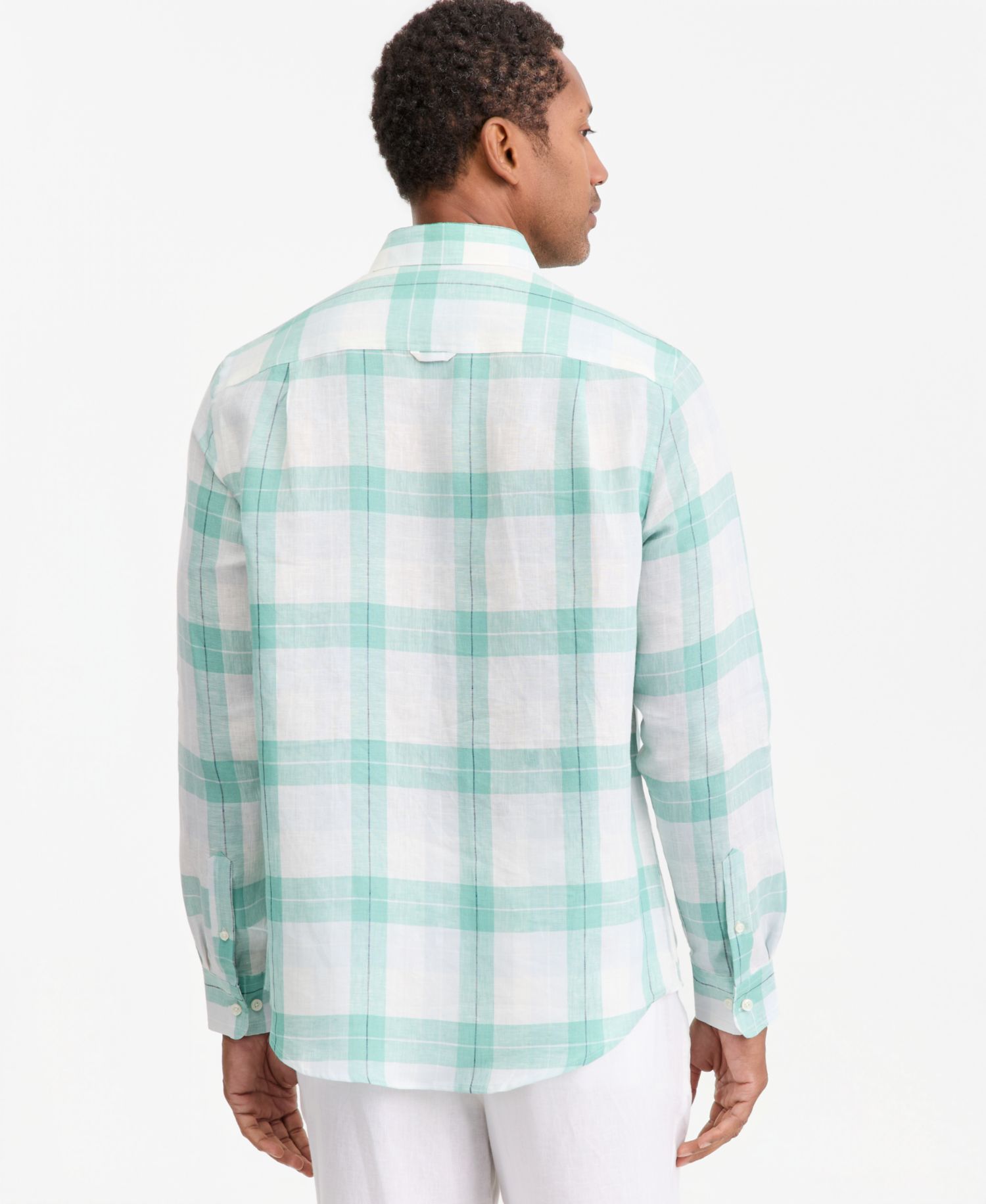 Men's Plaid Linen Button-Up Shirt