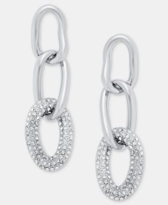 Pav&eacute; Link Linear Drop Earrings