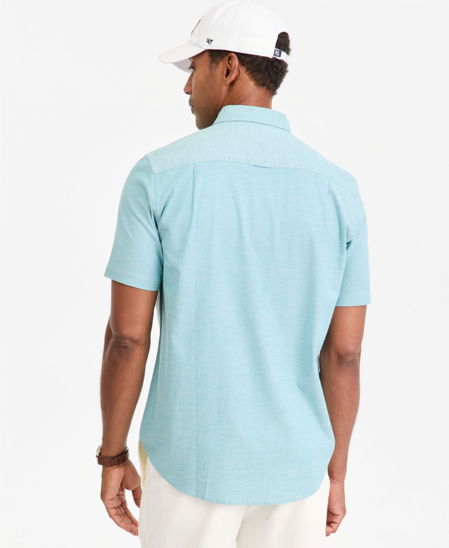 Мужская рубашка Club Room Short Sleeve Button-Down Oxford, цвет: Сланцевый — фото 4