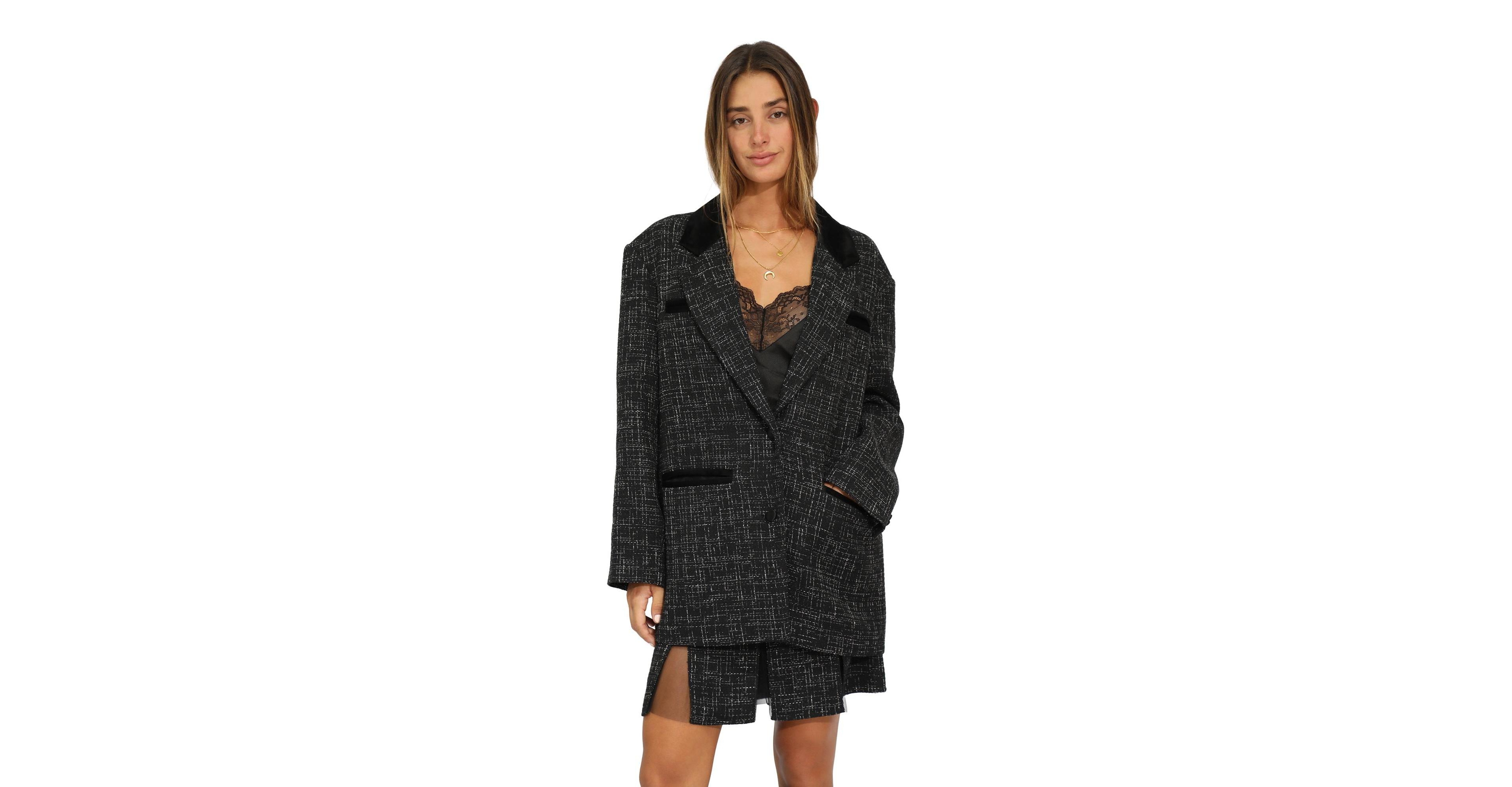 Belle & Bloom Women's City Noir Tweed Oversized Blazer
