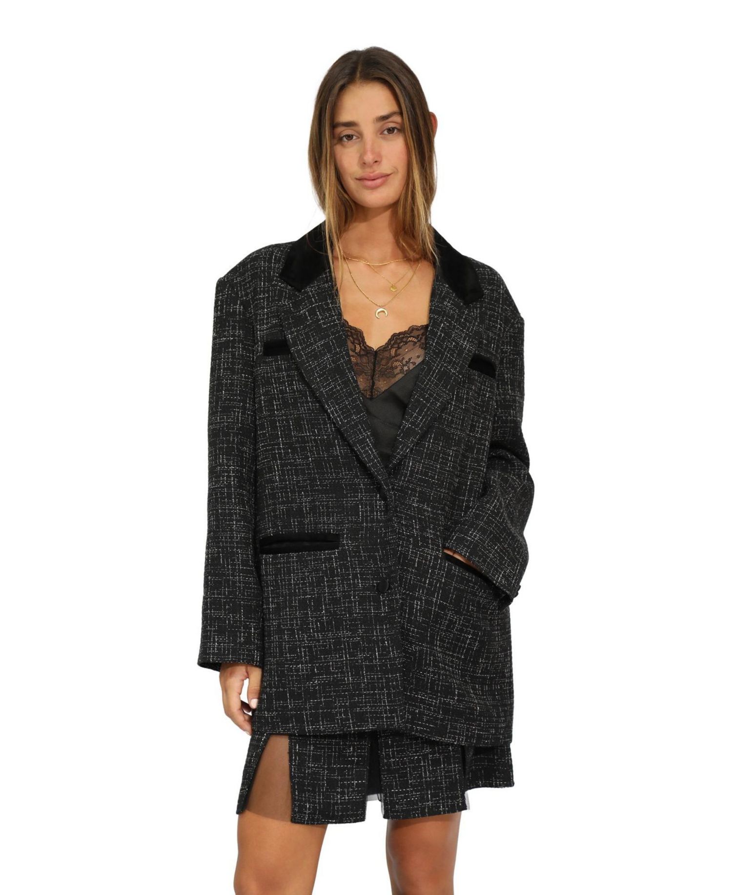 Women's City Noir Tweed Oversized Blazer