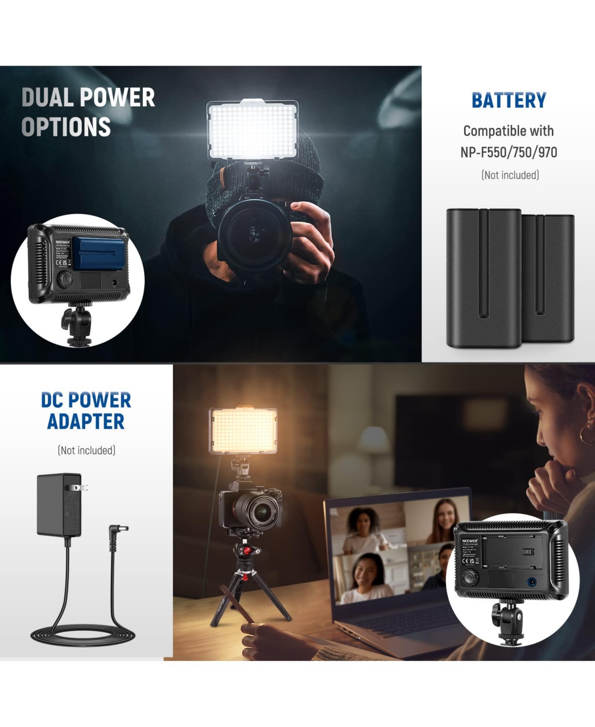 Neewer Led Video Light with 176 Led, 5600K for select Canon, Nikon and Sony cameras