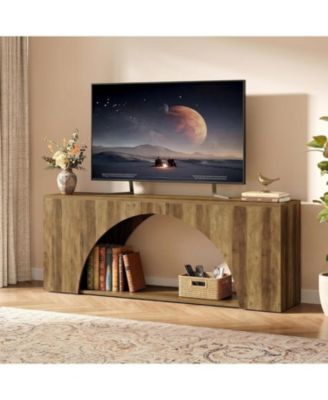 63 inches TV Stand for 55/60/65/75 Inches TV, 2-Tier Farmhouse Television Stands with Arched Open Storage