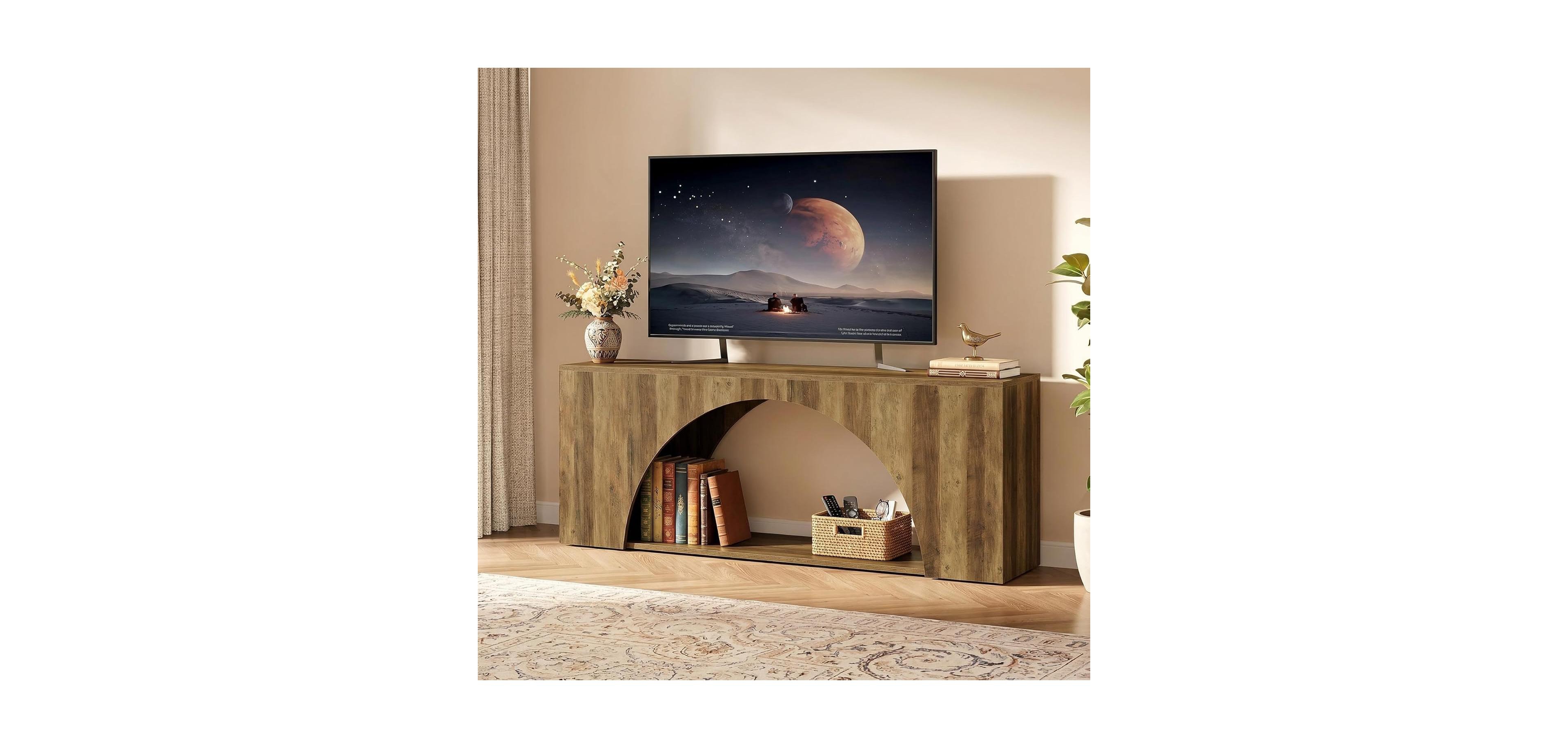 Tribesigns 63 inches Tv Stand for 55/60/65/75 Inches Tv, 2-Tier Farmhouse Television Stands with Arched Open Storage