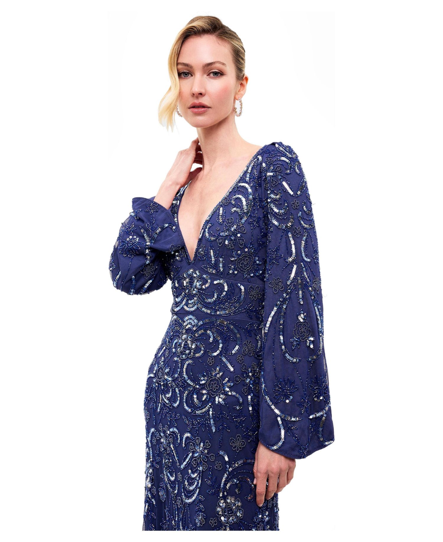 Women's Deep Neck Embellished Sequins Maxi Dress