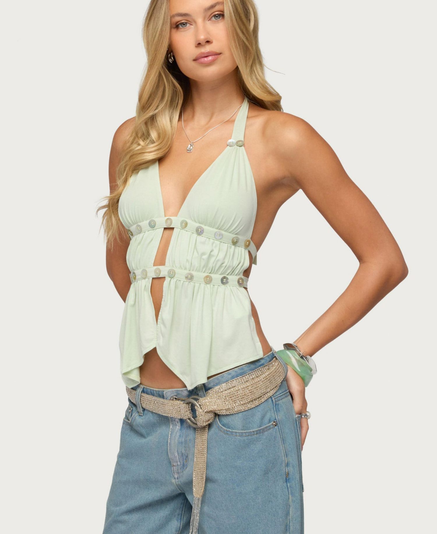 Women's Izora Button Split Front Top