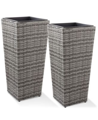 All-Weather Outdoor Planters with Liners - Set of 2, Tall Tapered Plant Boxes with Flower Pots for Front Porch, Patio, Garden