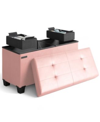 30 Inch Ottoman Storage Bench with Storage Bins - Leatherette or Fabric Finish