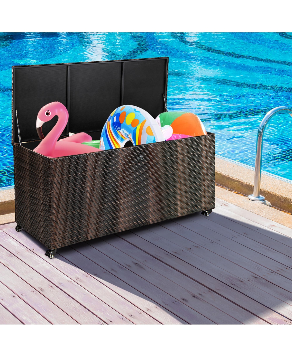Gymax 2-in-1 Pe Wicker Outdoor Storage Box Furniture Deck Garden Tools