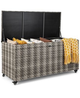 2-in-1 PE Wicker Outdoor Storage Box Furniture Deck Box Garden Tools