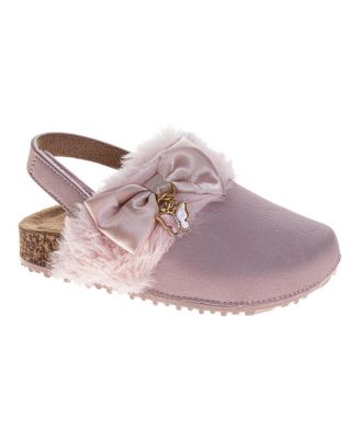 Slingback Clogs - Girls Faux Fur Bow Charm Fashion Shoes with Adjustable Strap (Toddler/Little Kid)