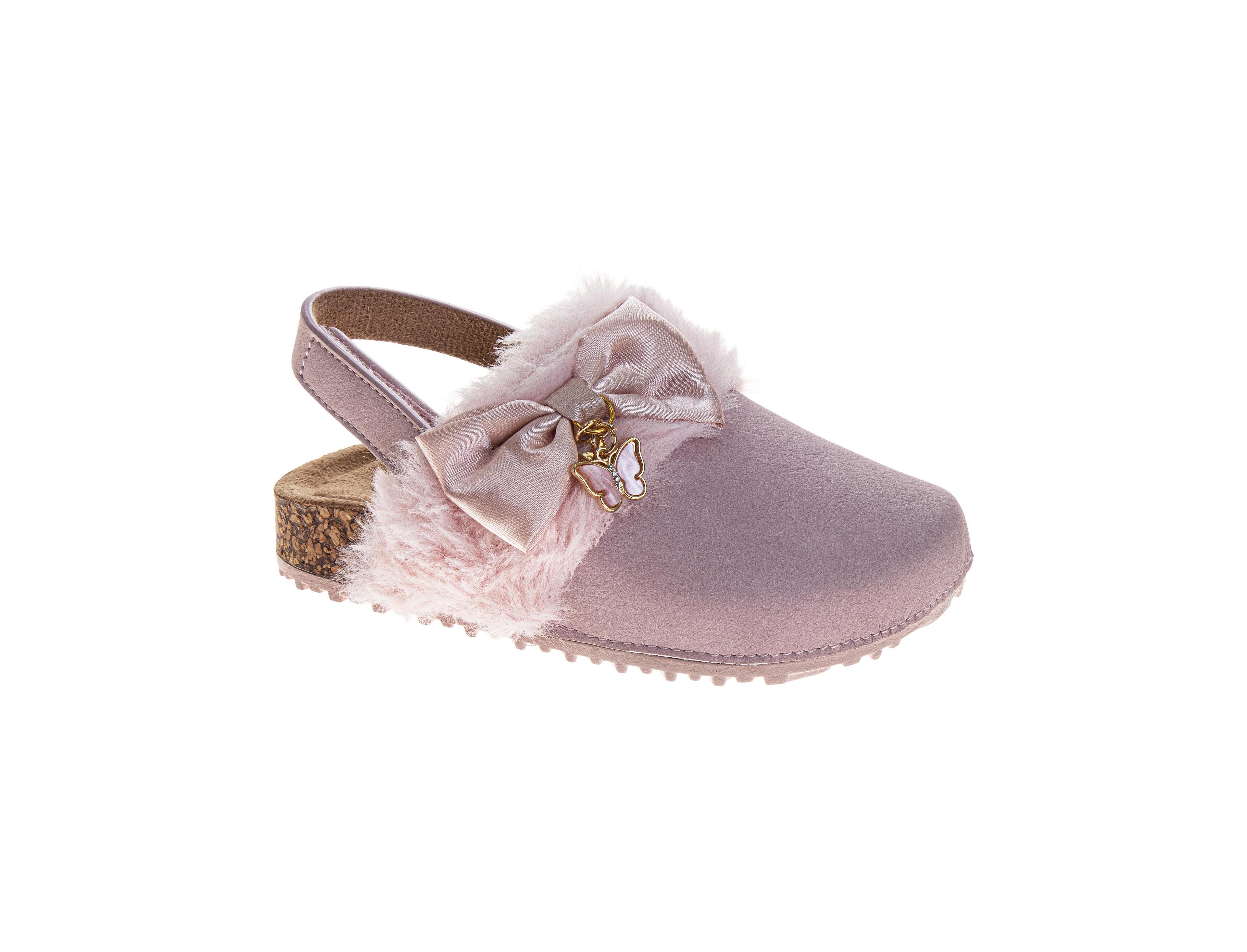 Laura Ashley Slingback Clogs – Girls Faux Fur Bow Charm Fashion Shoes with Adjustable Strap (Toddler/Little Kid)