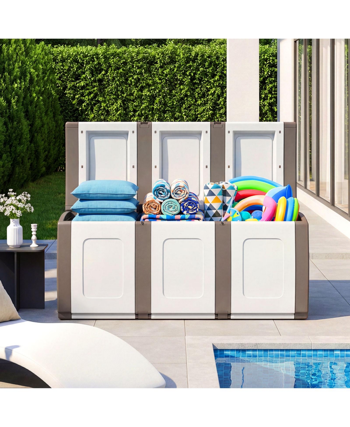 Gymax Deck Box Patio Container w/ Lockable Lid Weatherproof Plastic Storage Bin