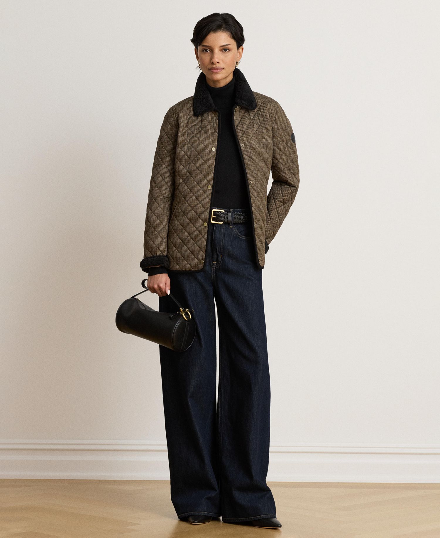 Women's Faux-Sherpa-Collar Quilted Coat
