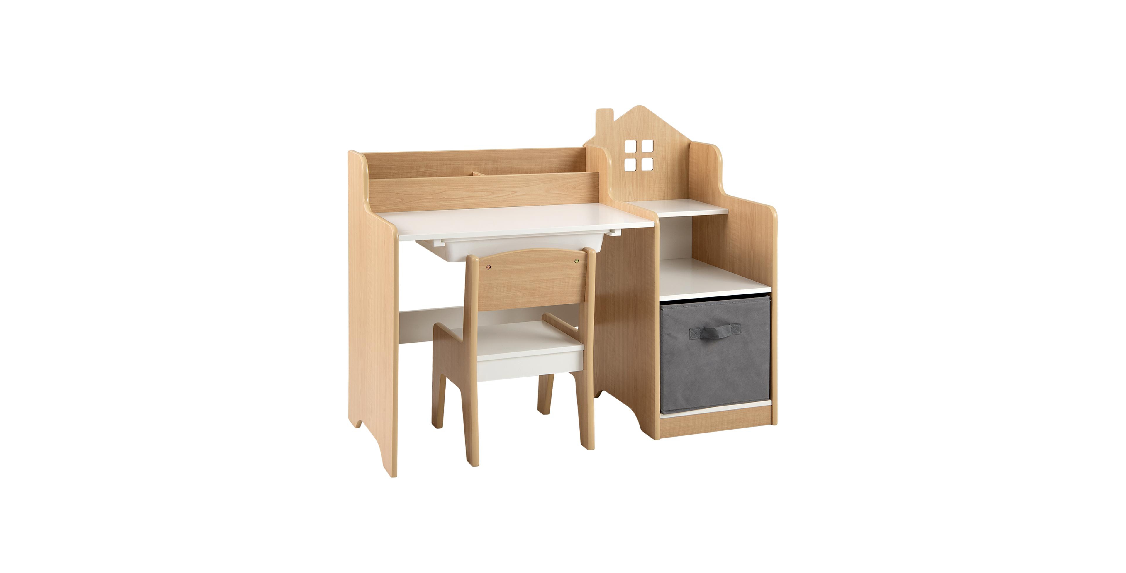 Slickblue Children Study Table and Chair Set with Open Shelves Storage Drawer