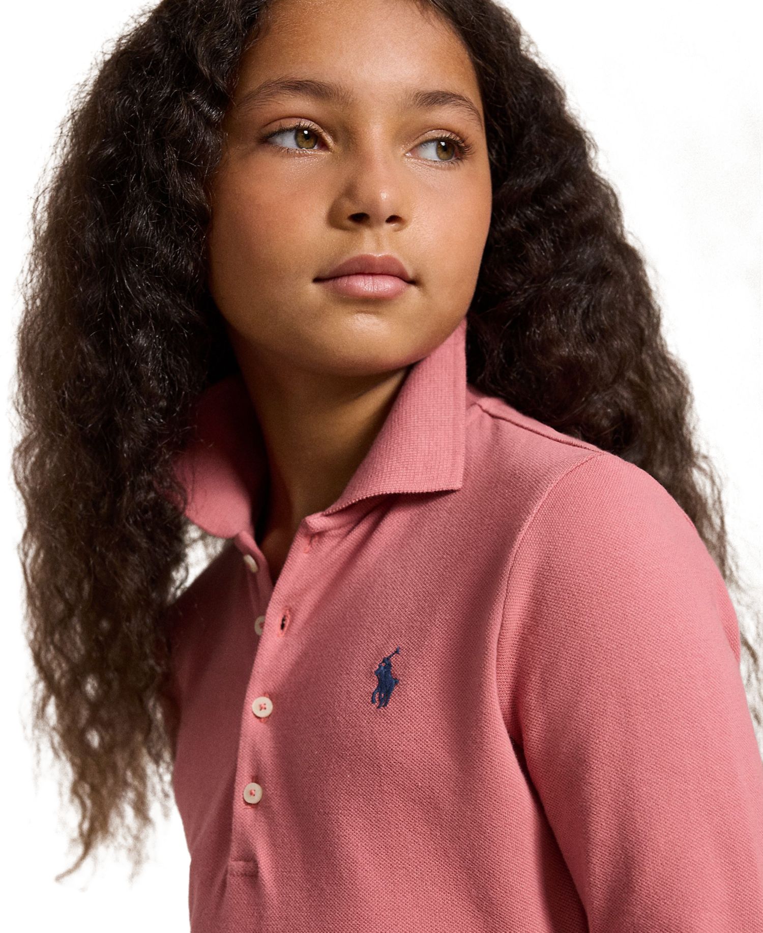 Girls' 7-16 Stretch Mesh Long-Sleeve Polo Dress