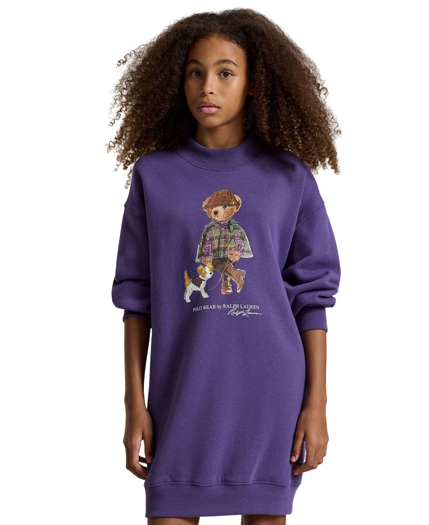 Платье Polo Ralph Lauren Polo Bear Fleece Sweatshirt Dress для девочек, цвет: Фиолетовый — фото 3