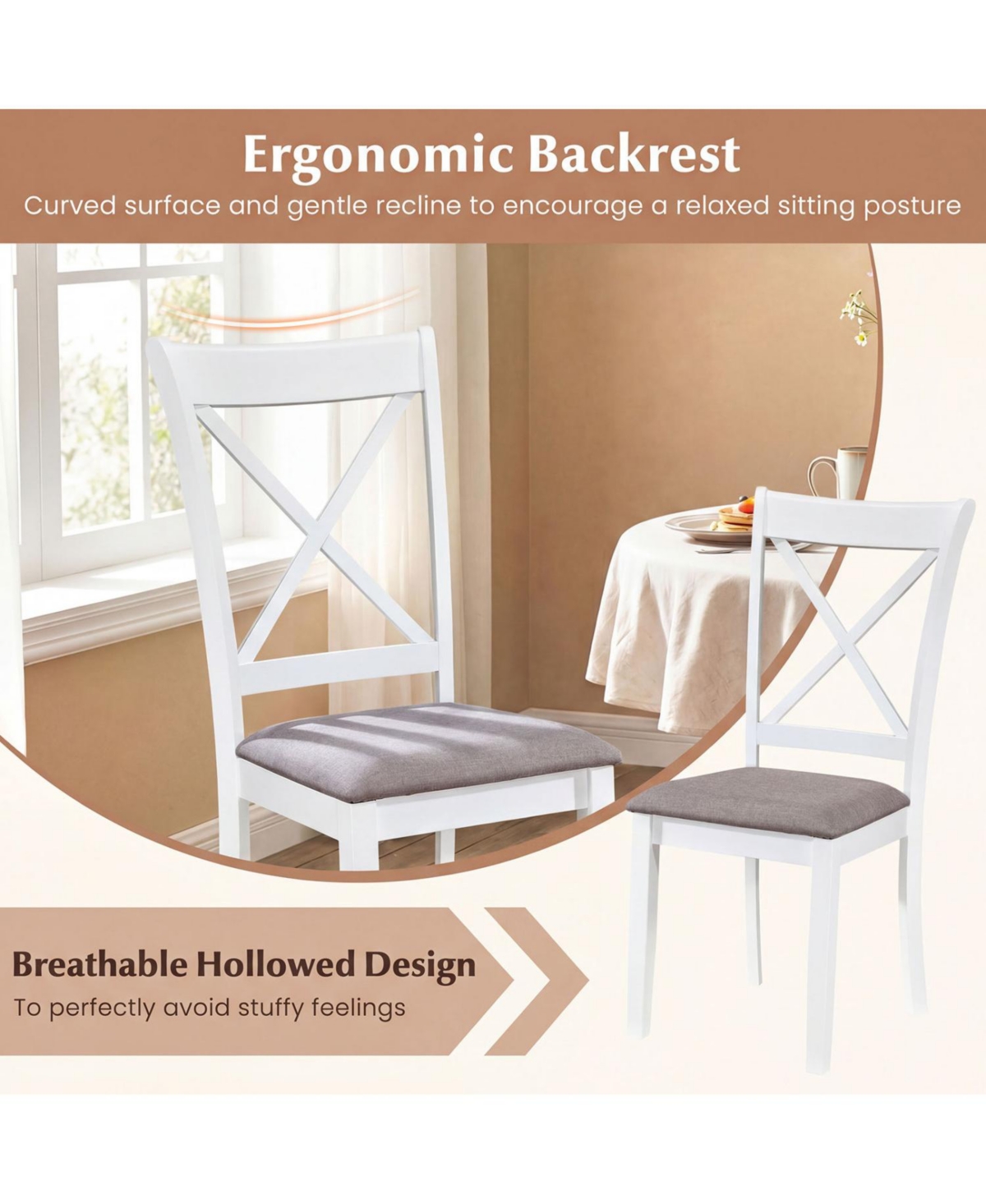 Slickblue Set of 2 Rubber Wood Dining Chairs with Padded Seat and Backrest