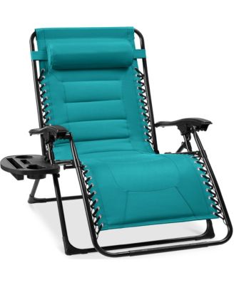 Oversized Padded Zero Gravity Chair, Folding Outdoor Patio Recliner with Side Tray