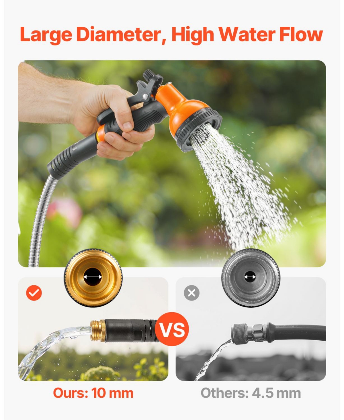 Vevor Metal Garden Hose Stainless Steel Water Hose Lightweight No Kink