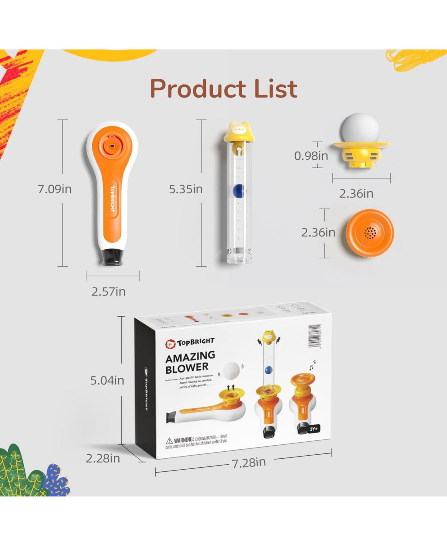 Детские игрушки TOP BRIGHT 3 in 1 Sensory Toys For Toddler with Whistle Ball Blowing Floating Blow Pipe Balls Fine Motor Skills Learning Toy For Kids, цвет: Белый — фото 2
