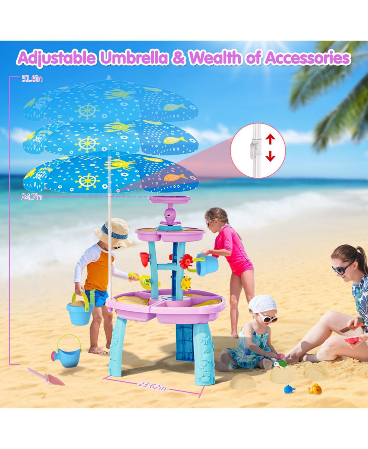 Детские игрушки GNUADZ 3-Tier Water Sand Table with Pump, 23.6" x 34.7", Ages 3+ — фото 4