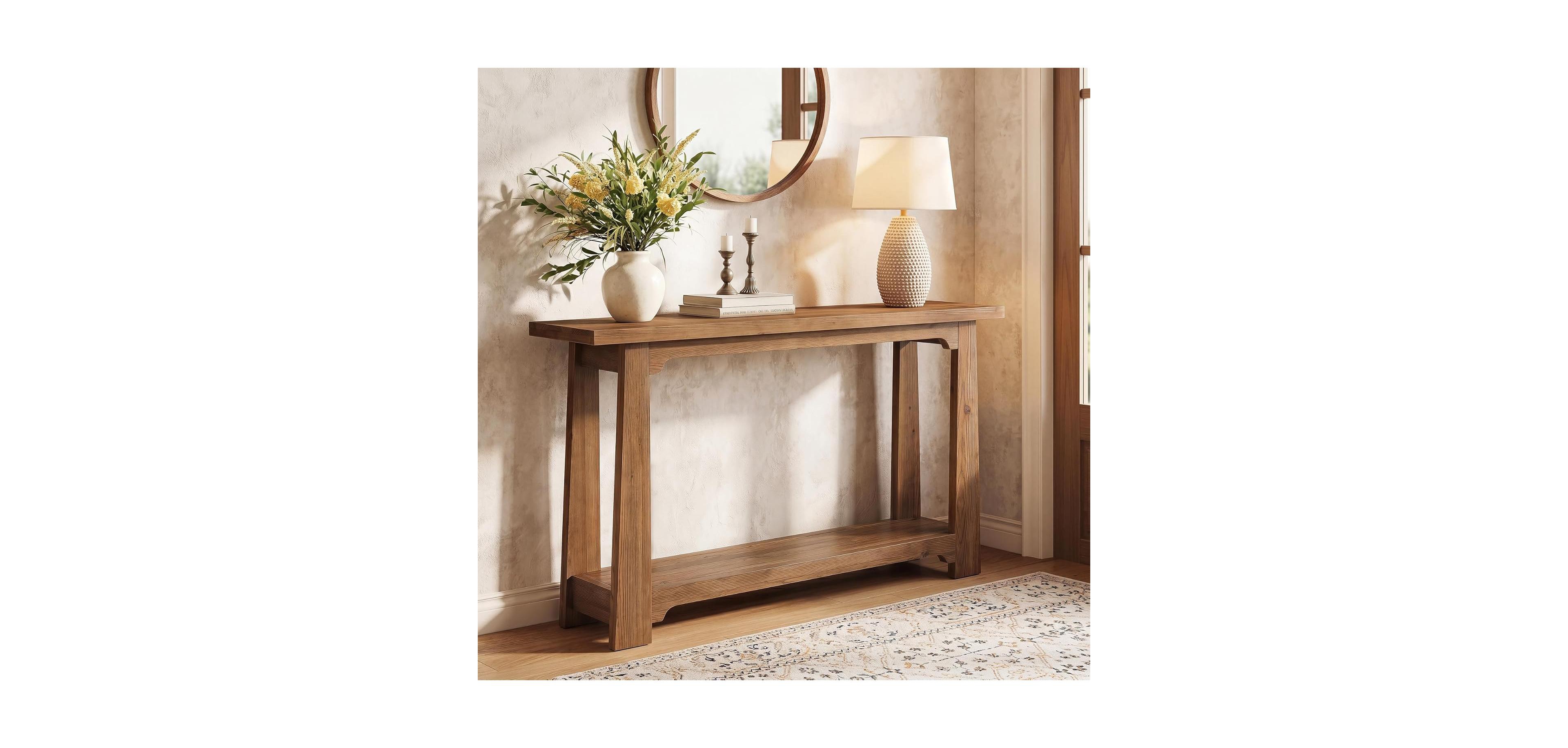 Tribesigns 55" Solid Wood Console Table, Farmhouse Entryway Table with Storage Shelf, Narrow Sofa Table Behind Couch