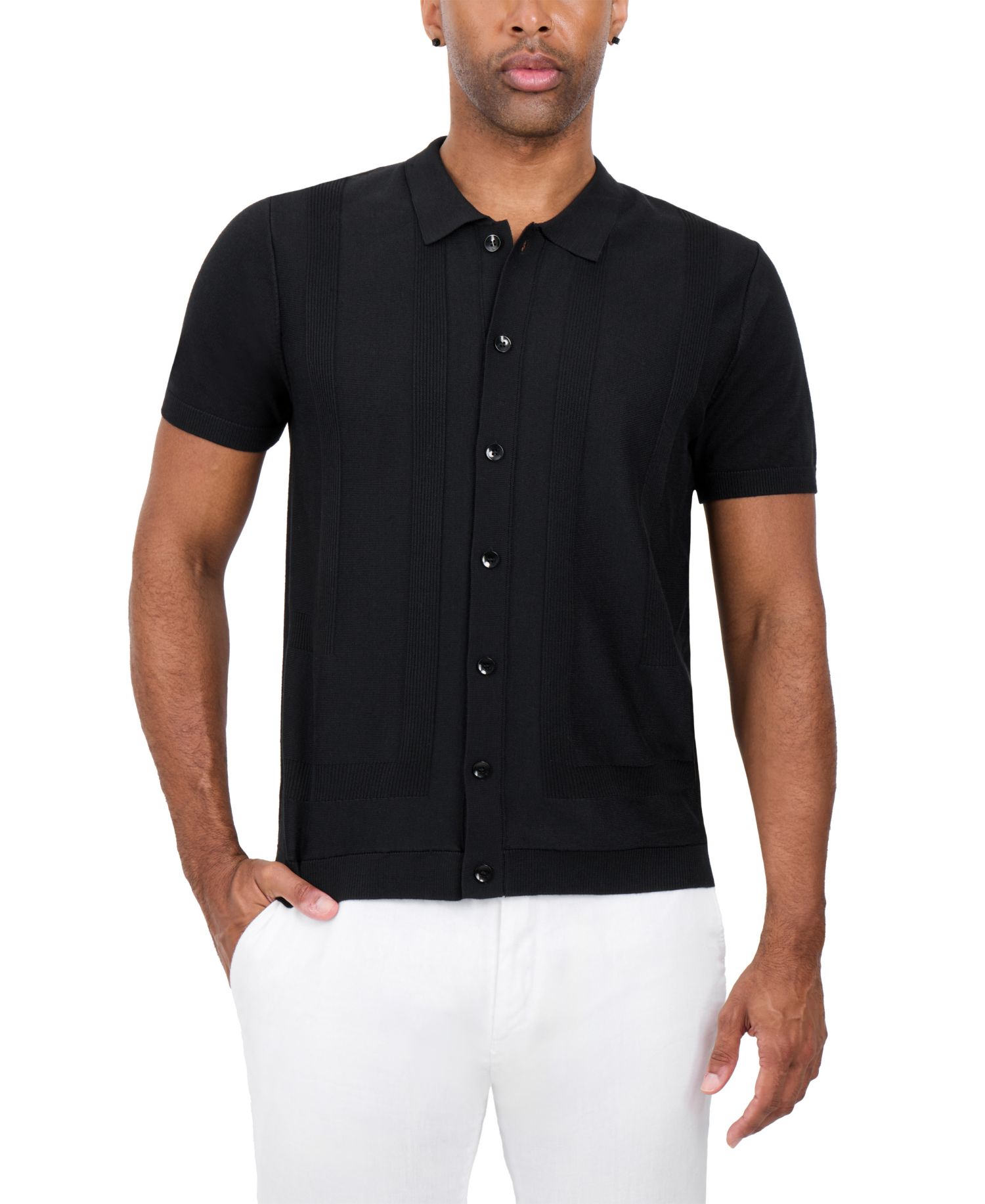Men's SPRING + MERCER Classic Ribbed Texture Polo Sweater Shirt